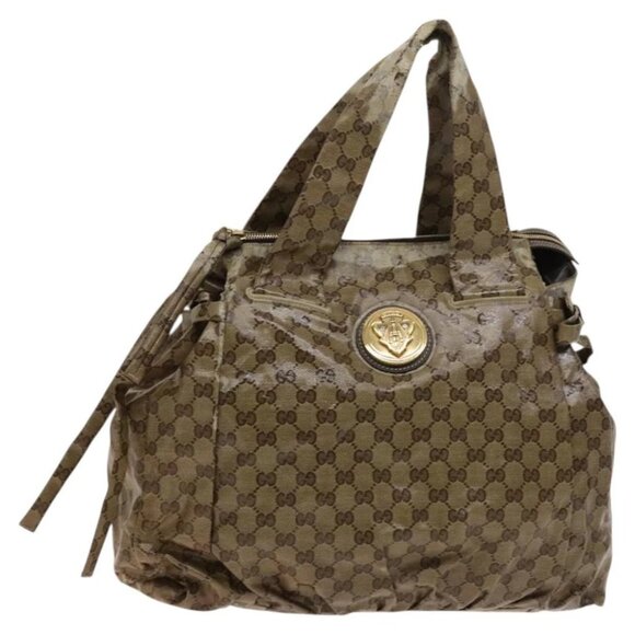 GUCCI GG Crystal Hand Bag Coated Canvas Beige Gold 211843 Auth bs25576 - Picture 1 of 16